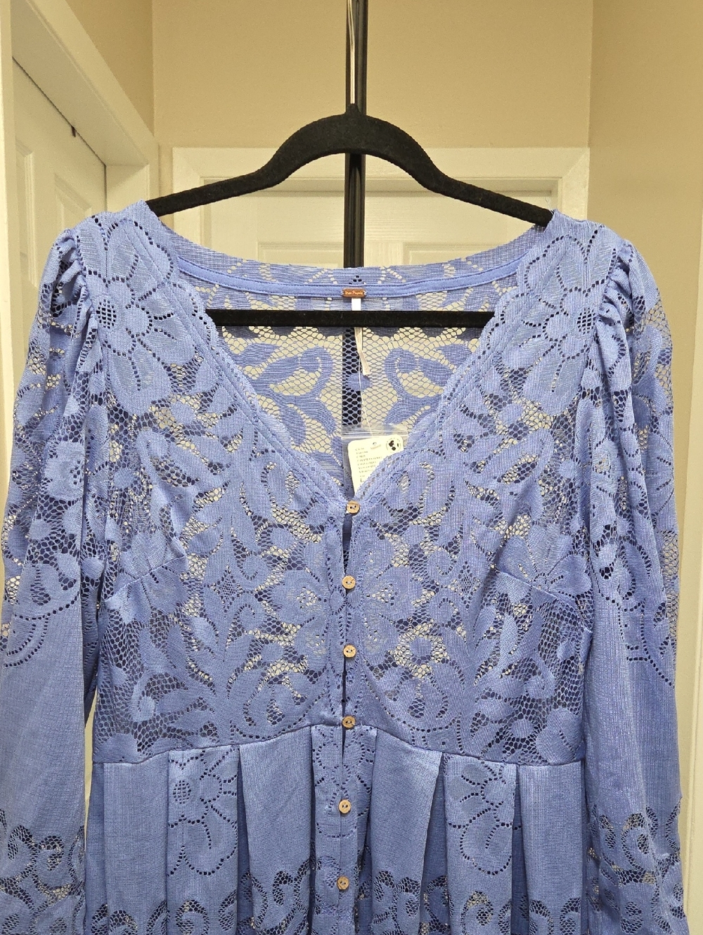 NWT Free People Shadow Dance Periwinkle Lace Midi Dress 2-in-1 Button Front Boho - Picture 7 of 16